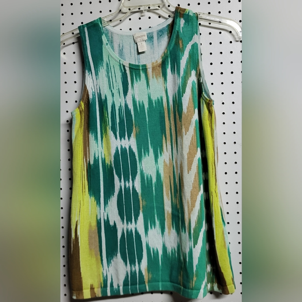 Chico's Womens Sleeveless Cardigan Top Pullover Aqua Colors Size 1 (Med)